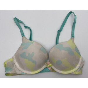 Victoria's Secret Push-Up Bra Padded Aqua Blue Yellow Camo Print Women's 32B